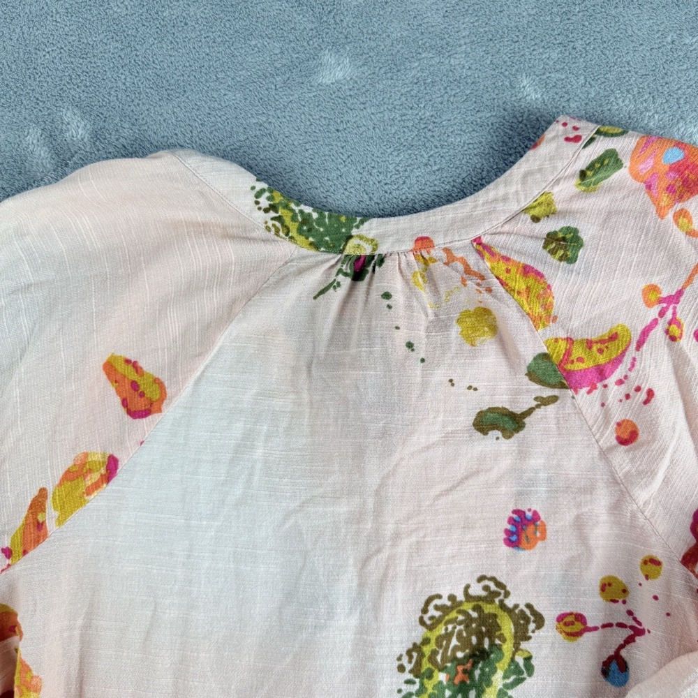 Melissa McCarthy Seven7 Top Womens Large Pink Floral Tasseled Puff Sleeve Boho - Picture 13 of 13